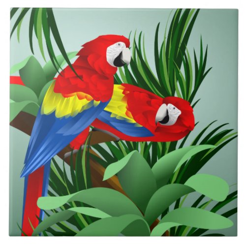 Red Scarlet Macaws Ceramic Tile