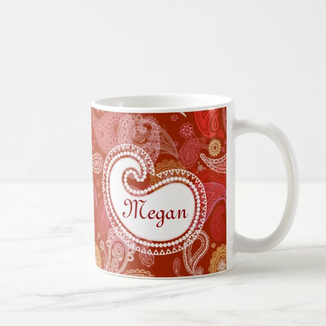 Red scarlet  paisley coffee mug (Right)