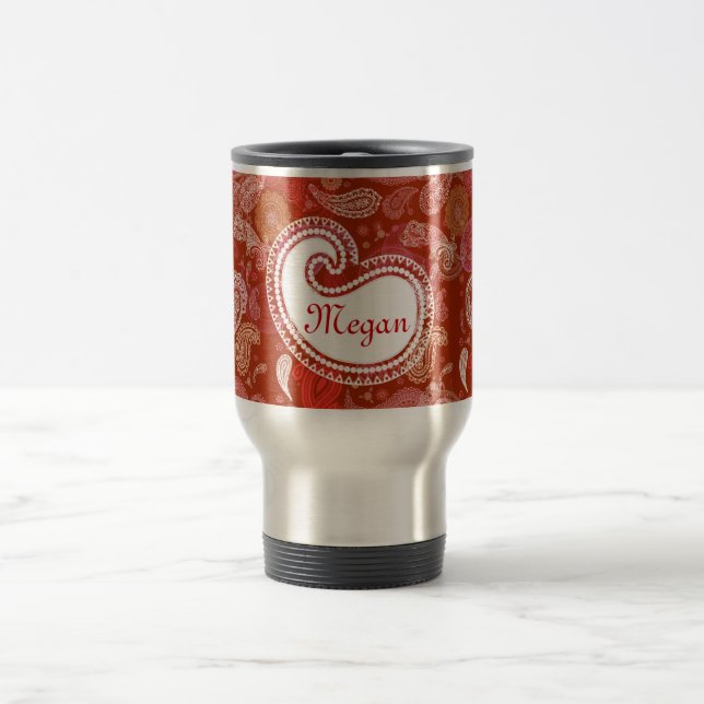 Red scarlet paisley travel mug (Center)