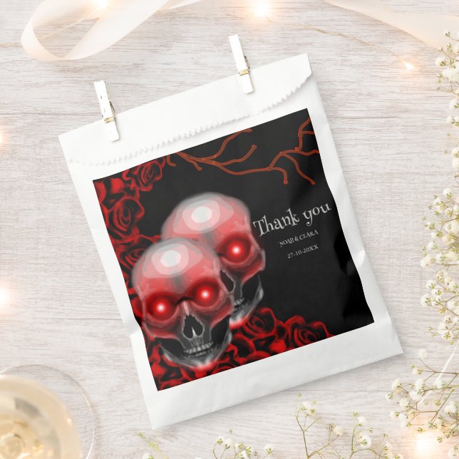 Red Scary floral dark moody gothic skull Halloween Favor Bag (Clipped)