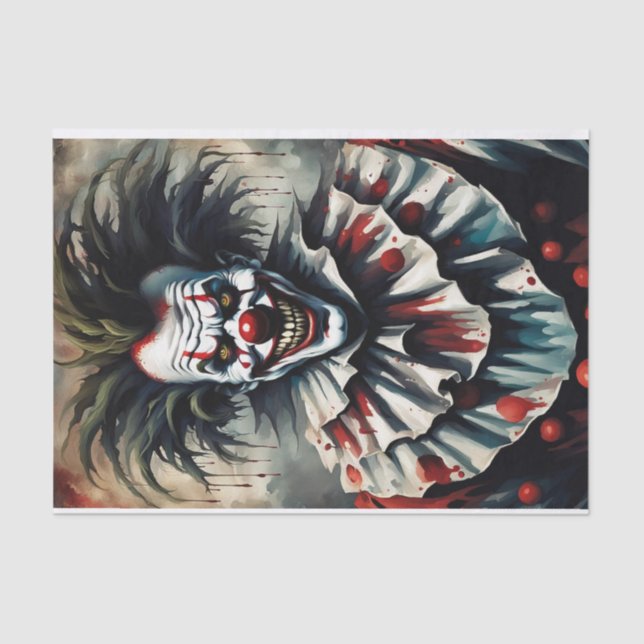 Red Scary Halloween Clown Decoupage Paper (Front)