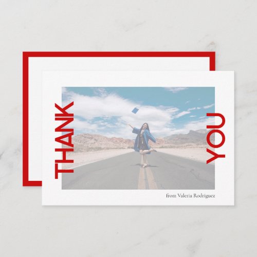 Red School Color Photo Thank You Card
