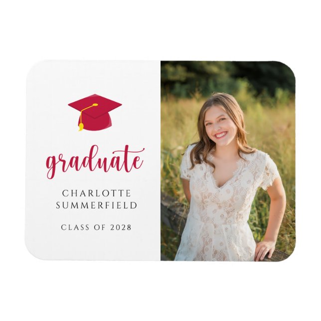Red School Colors Photo Graduation Announcement Magnet (Horizontal)
