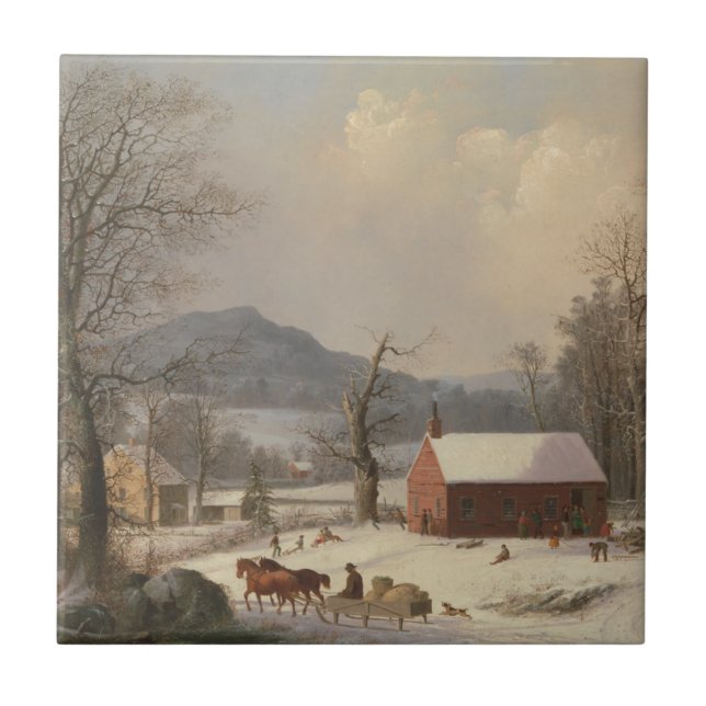 Red School House (Country Scene) 1858 Ceramic Tile (Front)