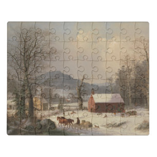 Red School House (Country Scene) 1858 Jigsaw Puzzle