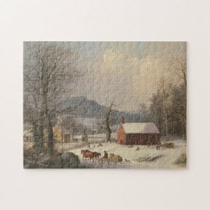 Red School House (Country Scene) 1858 Jigsaw Puzzle