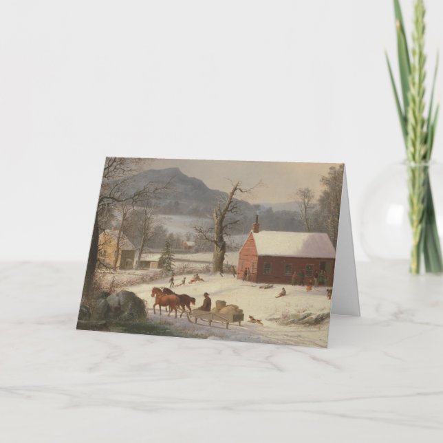 Red School House (Country Scene): Blank Christmas Card (Front)
