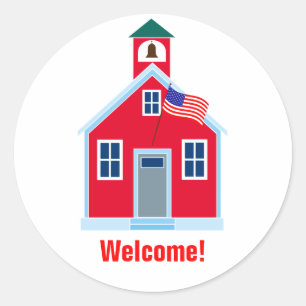 Red School House, Welcome Classic Round Sticker