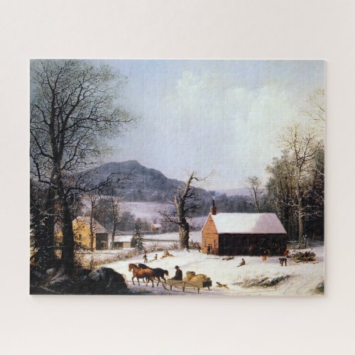 Red School House Winter George Henry Durrie 1858 Jigsaw Puzzle