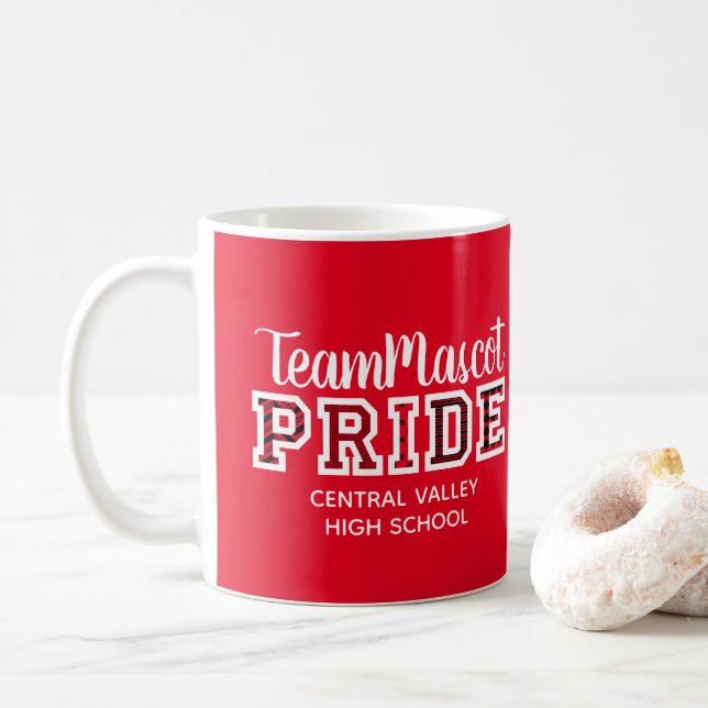 Red School Pride Mascot Name Coffee Mug (With Donut)
