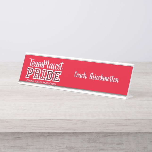 Red School Pride Mascot Name Desk Name Plate (Front)