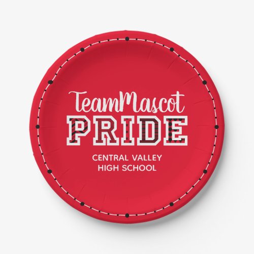 Red School Pride Mascot Name Paper Plates