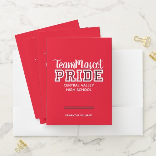 Red School Pride Mascot Name Pocket Folder
