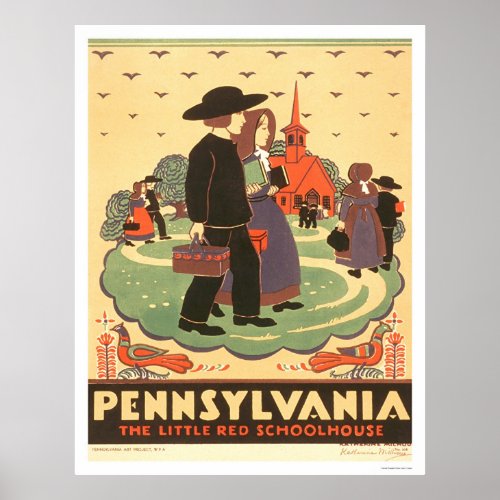 Red Schoolhouse Amish 1938 WPA Poster