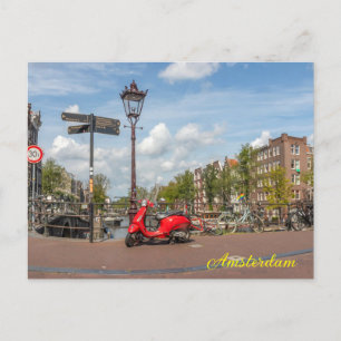 Red scooter on the bridge over the Brouwersgracht Holiday Postcard