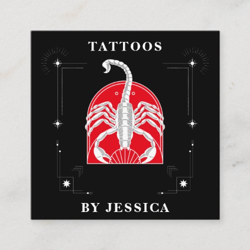 Red Scorpio Illustration Tattoo Artist Mystic      Square Business Card