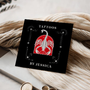 Red Scorpio Illustration Tattoo Artist Mystic      Square Business Card