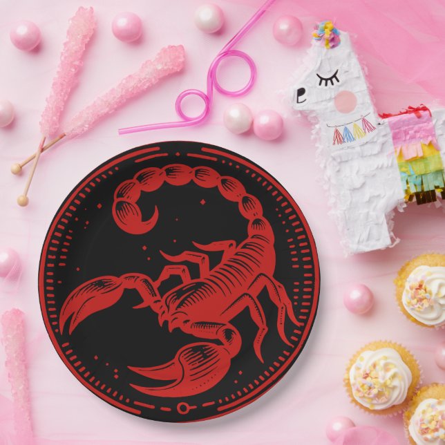 Red Scorpion Astrology Zodiac Sign Scorpio Party Paper Plates (Party)
