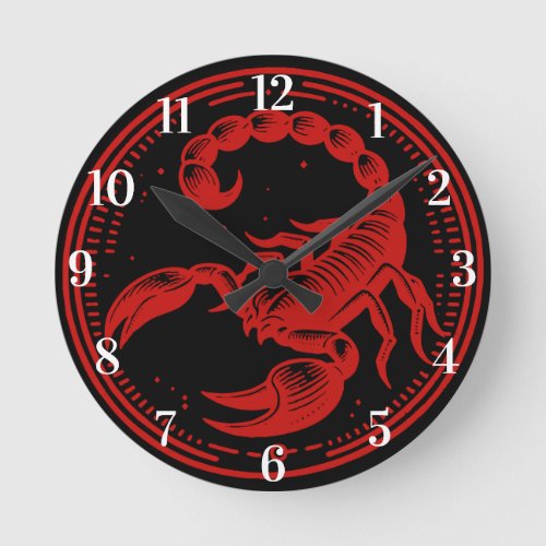 Red Scorpion Astrology Zodiac Sign Scorpio Round Clock