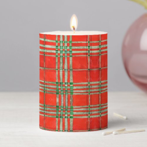 RED SCOTT TARTAN 3x4 Pillar Candle