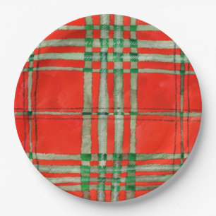 RED SCOTT TARTAN 9" Round Paper Plates