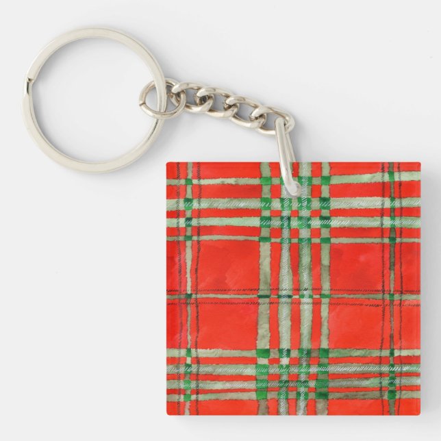 RED SCOTT TARTAN Acrylic Square Keychain (Front)