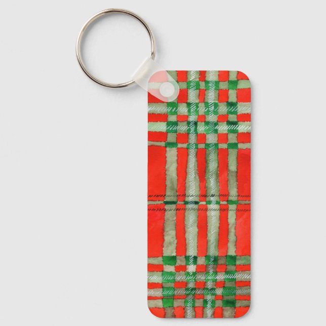 RED SCOTT TARTAN Aluminum Rectangle Keychain (Front)