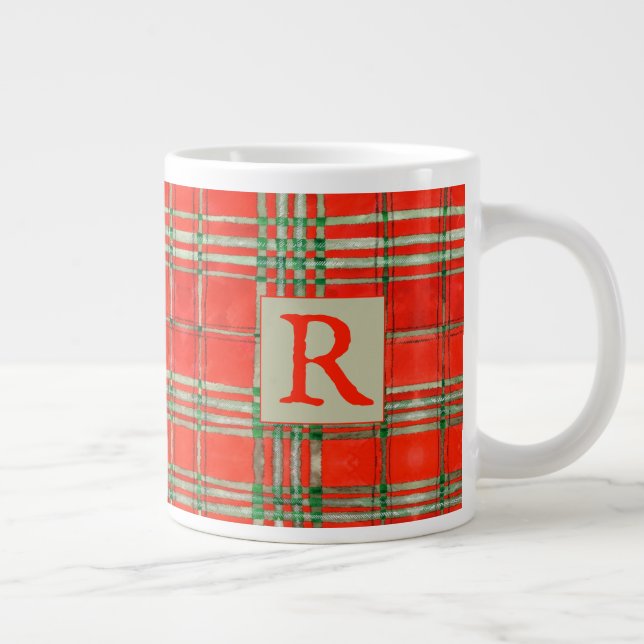 RED SCOTT TARTAN Big Mug + Initial (Right)