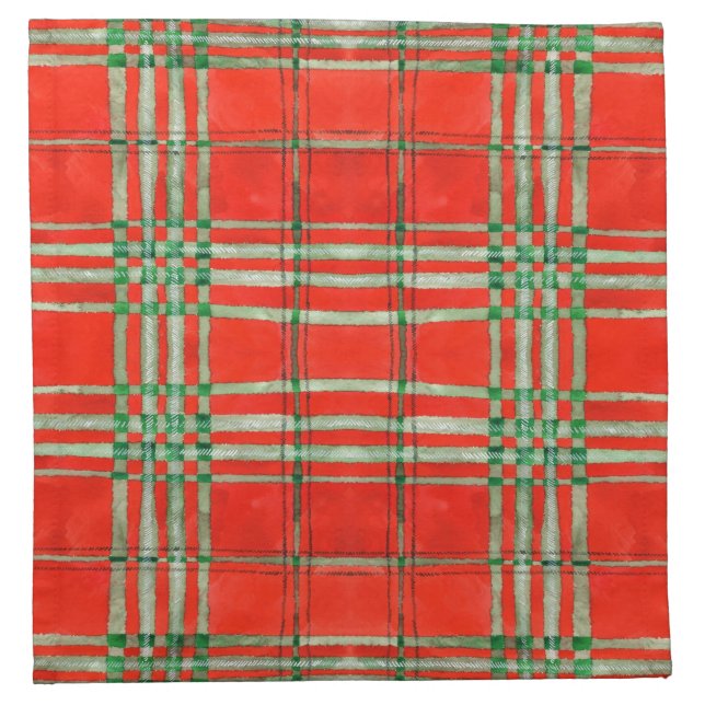 RED SCOTT TARTAN Cloth Cocktail Napkin (Front)