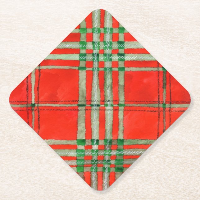 RED SCOTT TARTAN Diamond Paper Coasters (Front)