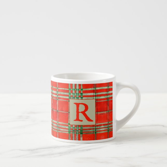 RED SCOTT TARTAN Espresso Cup + Initial (Right)