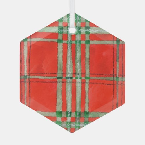 RED SCOTT TARTAN Glass Hexagon Ornament