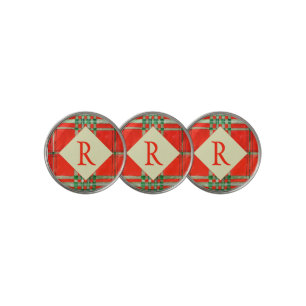 RED SCOTT TARTAN Golf Ball Markers + Initial