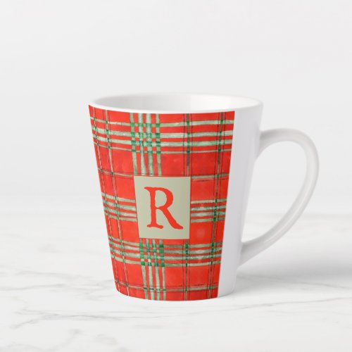 RED SCOTT TARTAN Latte Mug  Initial
