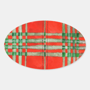 RED SCOTT TARTAN Oval Stickers