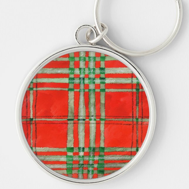 RED SCOTT TARTAN Premium Round Keychain (Front)