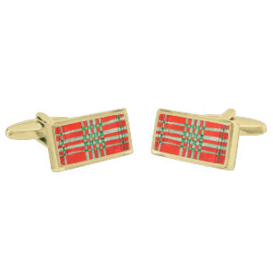 RED SCOTT TARTAN Rectangle Gold Plated Cufflinks