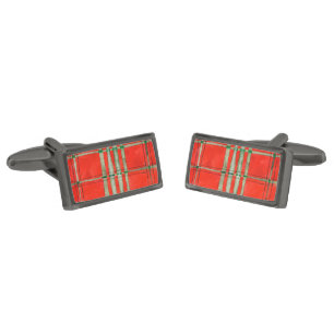 RED SCOTT TARTAN Rectangle Gunmetal Cufflinks