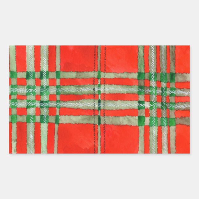 RED SCOTT TARTAN Rectangle Stickers (Front)