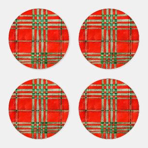 RED SCOTT TARTAN Round Acrylic Coaster Set