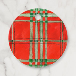 RED SCOTT TARTAN Round Gift Tags