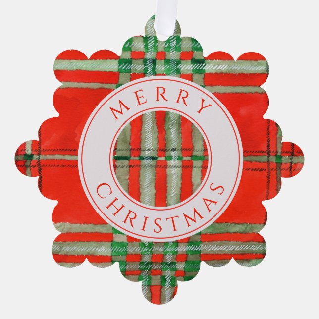 RED SCOTT TARTAN Snowflake Paper Ornament Card (Front)