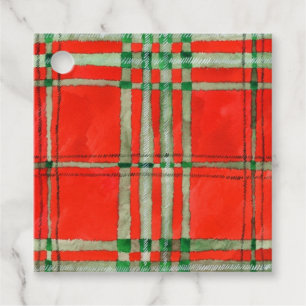 RED SCOTT TARTAN Square Gift Tags