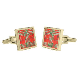 RED SCOTT TARTAN Square Gold Plated Cufflinks