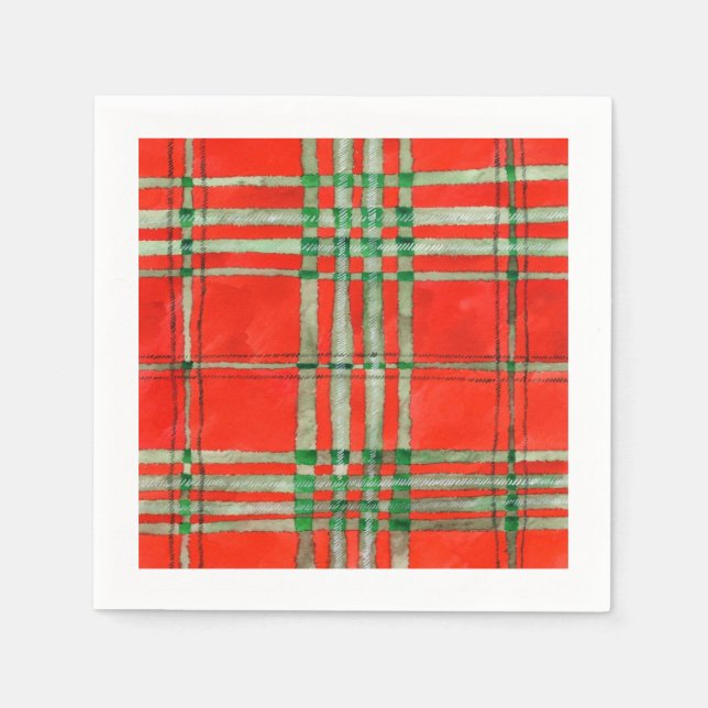 RED SCOTT TARTAN Standard Cocktail Paper Napkins (Front)