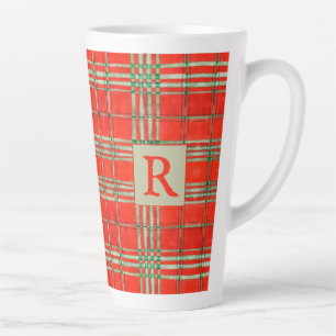 RED SCOTT TARTAN Tall Latte Mug + Initial