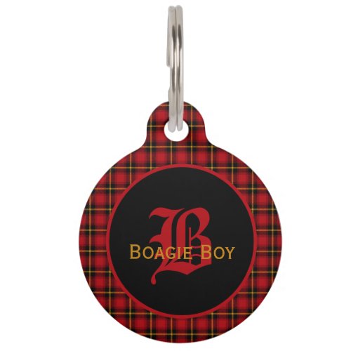 Red Scottish Plaid Monogrammed Large Pet ID Tag