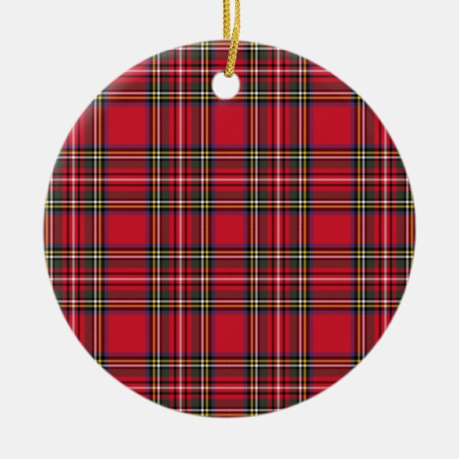 Red Scottish Plaid Tartan Ceramic Ornament (Front)