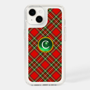 RED SCOTTISH TARTAN AND GREEN GEM STONE MONOGRAM SPECK iPhone 14 CASE