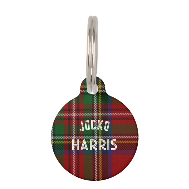 Red Scottish Tartan Pet ID Tag (Front)